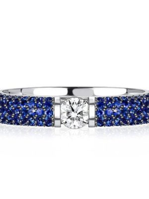 Micro Pave Blue Sapphire Eternity Band Ring in Rhodium-Plated Sterling Silver