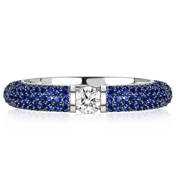 Micro Pave Blue Sapphire Eternity Band Ring in Rhodium-Plated Sterling Silver