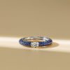 Micro Pave Blue Sapphire Eternity Band Ring in Rhodium-Plated Sterling Silver