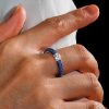 Micro Pave Blue Sapphire Eternity Band Ring in Rhodium-Plated Sterling Silver