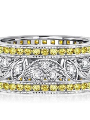 Art Deco Yellow Topaz Vintage Wedding Band Anniversary Ring in Sterling Silver