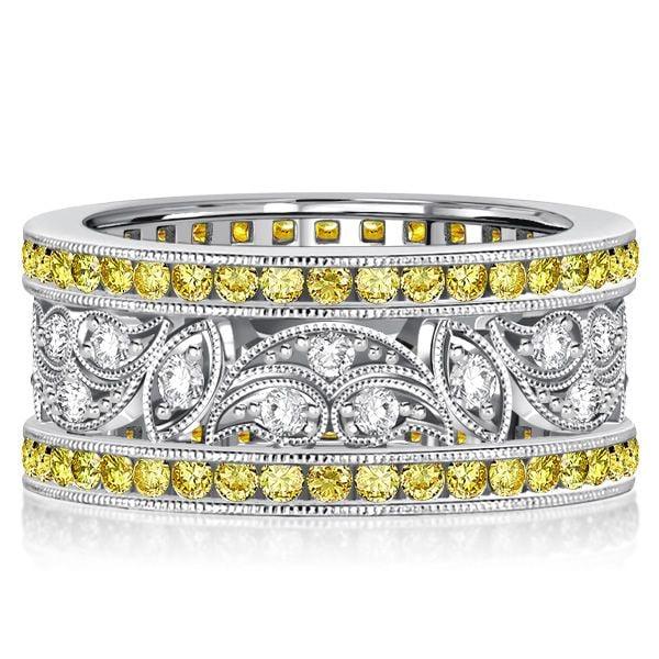Art Deco Yellow Topaz Vintage Wedding Band Anniversary Ring in Sterling Silver