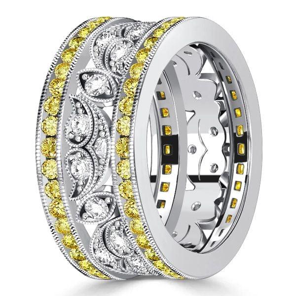 Art Deco Yellow Topaz Vintage Wedding Band Anniversary Ring in Sterling Silver