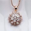 Rose Gold Flower Necklace - Sterling Silver White Sapphire Pendant (17-22 inch Chain)
