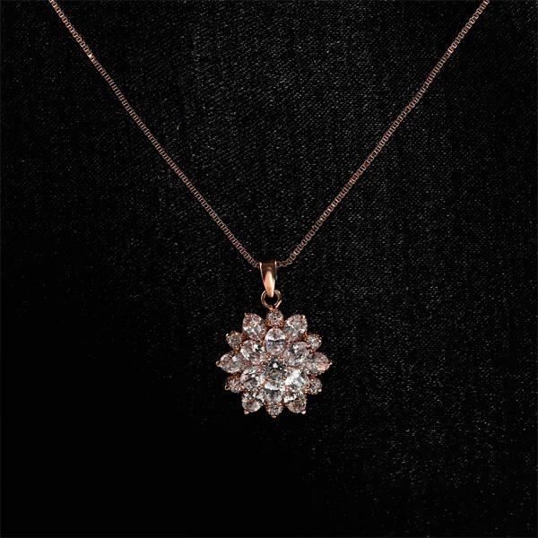 Rose Gold Flower Necklace - Sterling Silver White Sapphire Pendant (17-22 inch Chain)