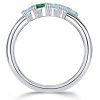 Sterling Silver Emerald and Aquamarine Wedding Band Ring with Sapphire Accents