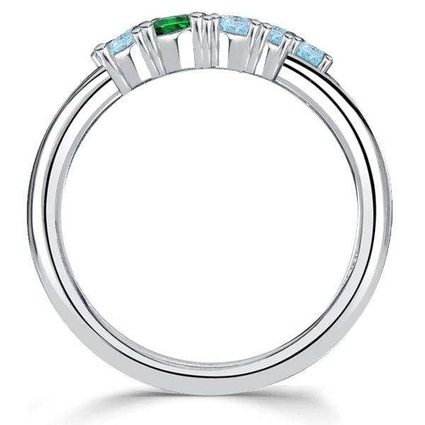 Sterling Silver Emerald and Aquamarine Wedding Band Ring with Sapphire Accents