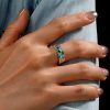 Sterling Silver Emerald and Aquamarine Wedding Band Ring with Sapphire Accents