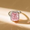 Halo Created Pink Sapphire Engagement Ring in Sterling Silver with Rose Gold Plating
