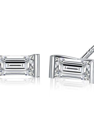 Baguette Cut Stud Earrings for Women in Sterling Silver