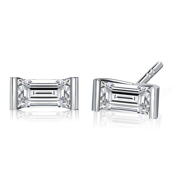 Baguette Cut Stud Earrings for Women in Sterling Silver