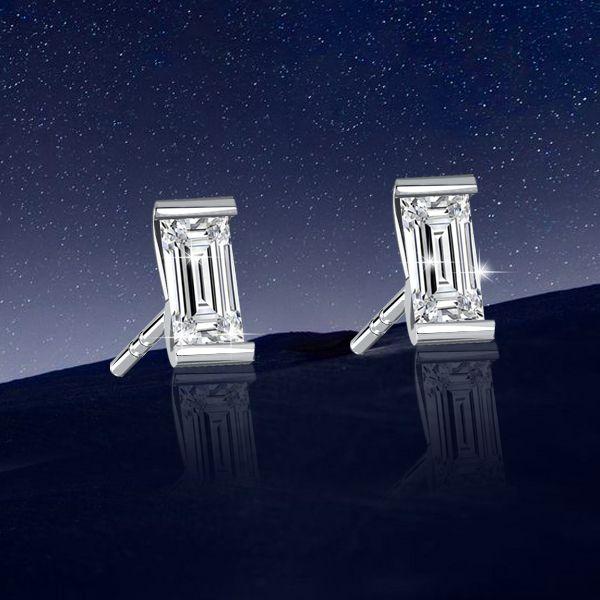 Baguette Cut Stud Earrings for Women in Sterling Silver