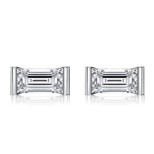 Baguette Cut Stud Earrings for Women in Sterling Silver