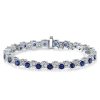 Sterling Silver White and Blue Sapphire Offset Link Bracelet for Weddings