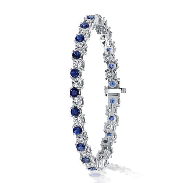 Sterling Silver White and Blue Sapphire Offset Link Bracelet for Weddings
