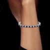 Sterling Silver White and Blue Sapphire Offset Link Bracelet for Weddings