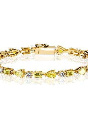 18K Gold Plated Yellow Topaz Tennis Bracelet | Emerald & Pear Cut | Sterling Silver
