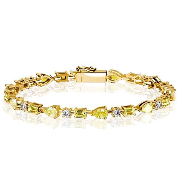 18K Gold Plated Yellow Topaz Tennis Bracelet | Emerald & Pear Cut | Sterling Silver