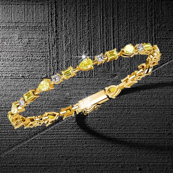 18K Gold Plated Yellow Topaz Tennis Bracelet | Emerald & Pear Cut | Sterling Silver