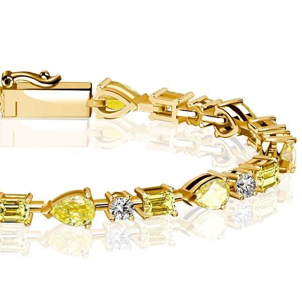 18K Gold Plated Yellow Topaz Tennis Bracelet | Emerald & Pear Cut | Sterling Silver