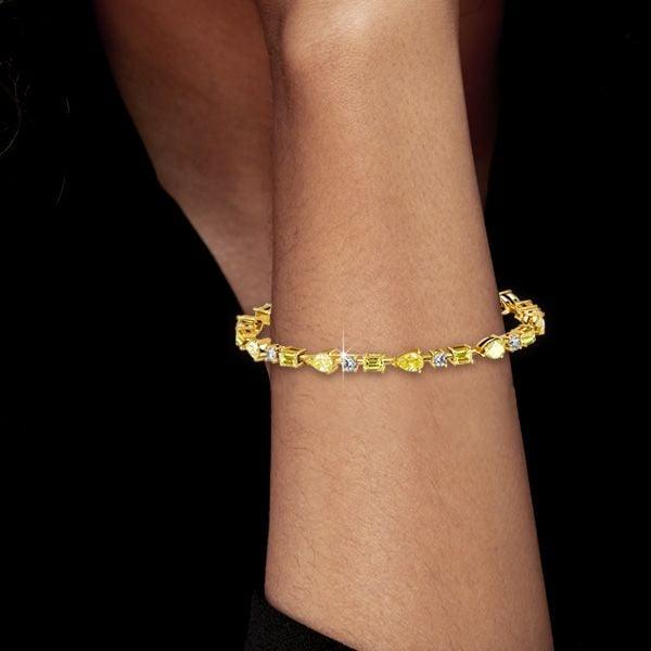 18K Gold Plated Yellow Topaz Tennis Bracelet | Emerald & Pear Cut | Sterling Silver