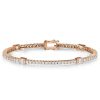 Rose Gold Plated Tennis Bracelet with Round & Baguette Cut Stones, 18K Silver