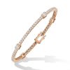 Rose Gold Plated Tennis Bracelet with Round & Baguette Cut Stones, 18K Silver