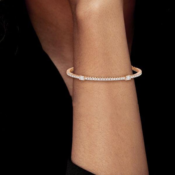 Rose Gold Plated Tennis Bracelet with Round & Baguette Cut Stones, 18K Silver