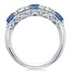 Alternating Blue and White Sapphire Halo Cushion Cut Wedding Band in Sterling Silver