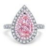 Pear Pink Sapphire Double Halo Ring | Sterling Silver Engagement Ring