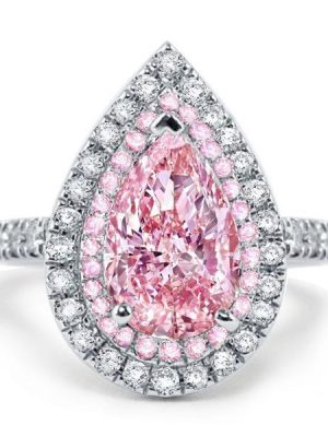 Pear Pink Sapphire Double Halo Ring | Sterling Silver Engagement Ring