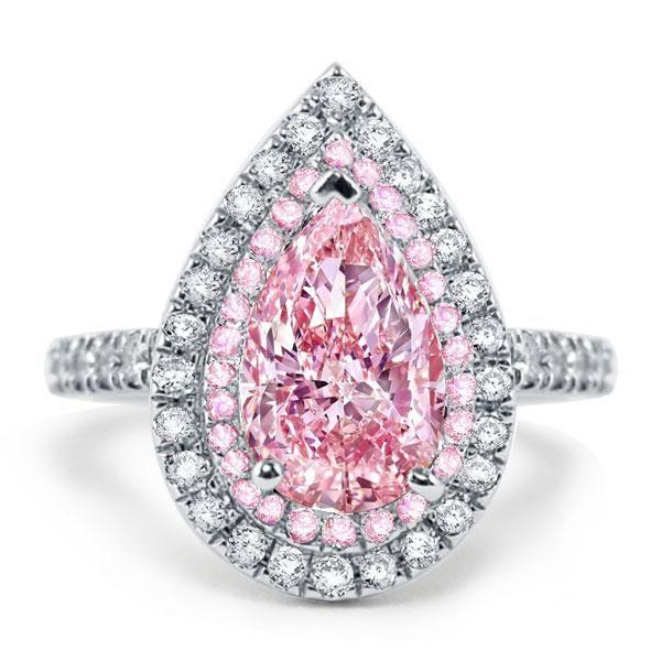 Pear Pink Sapphire Double Halo Ring | Sterling Silver Engagement Ring
