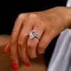 Pear Pink Sapphire Double Halo Ring | Sterling Silver Engagement Ring