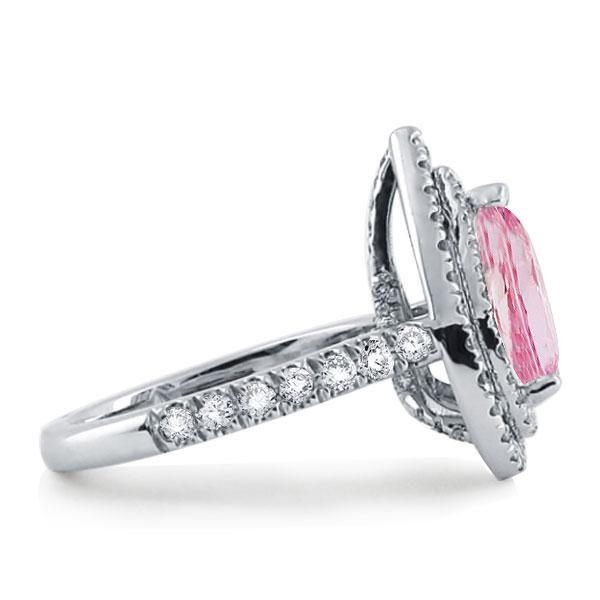 Pear Pink Sapphire Double Halo Ring | Sterling Silver Engagement Ring