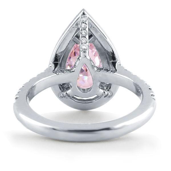 Pear Pink Sapphire Double Halo Ring | Sterling Silver Engagement Ring