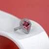 Pear Pink Sapphire Double Halo Ring | Sterling Silver Engagement Ring