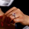 Pear Pink Sapphire Double Halo Ring | Sterling Silver Engagement Ring