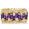 Golden Baguette Amethyst Multi-Row Band Ring in 18K Gold Plated Sterling Silver