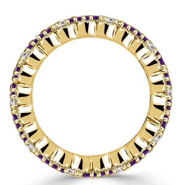 Golden Baguette Amethyst Multi-Row Band Ring in 18K Gold Plated Sterling Silver