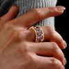 Golden Baguette Amethyst Multi-Row Band Ring in 18K Gold Plated Sterling Silver