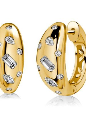 18K Gold Plated Sterling Silver Hoop Earrings with Multi-Cut Stones