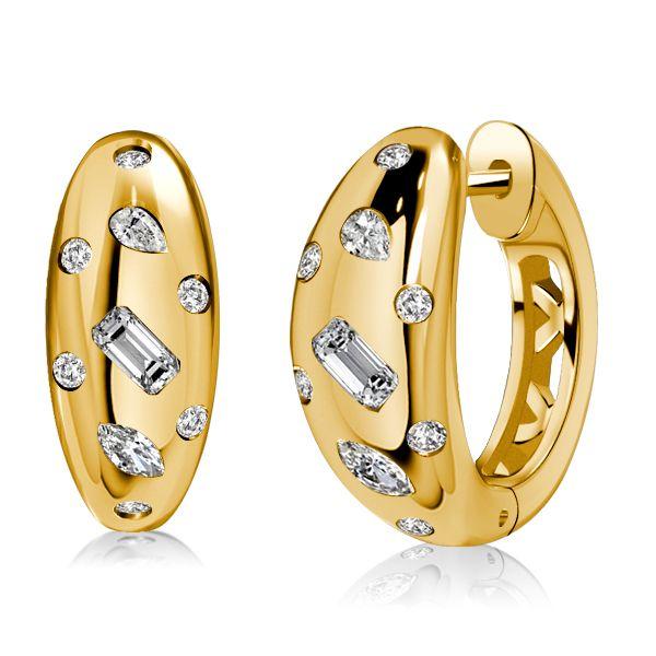 18K Gold Plated Sterling Silver Hoop Earrings with Multi-Cut Stones