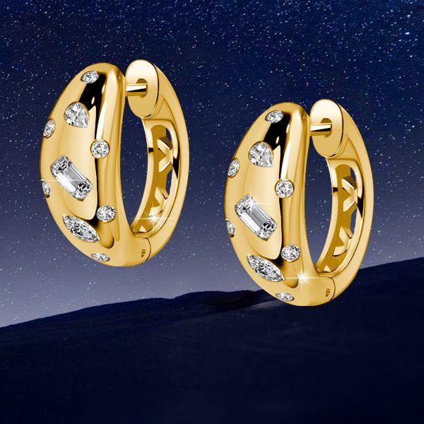 18K Gold Plated Sterling Silver Hoop Earrings with Multi-Cut Stones