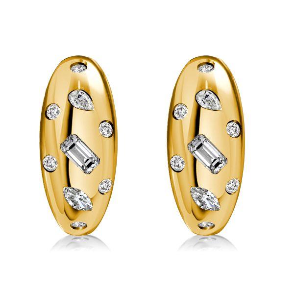 18K Gold Plated Sterling Silver Hoop Earrings with Multi-Cut Stones