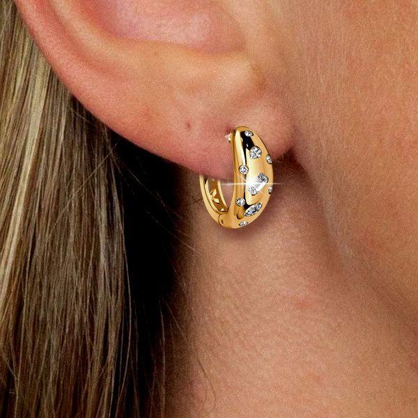18K Gold Plated Sterling Silver Hoop Earrings with Multi-Cut Stones