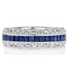 White & Blue Simulated Sapphire Eternity Wedding Band - Sterling Silver Triple Row