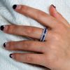 White & Blue Simulated Sapphire Eternity Wedding Band - Sterling Silver Triple Row
