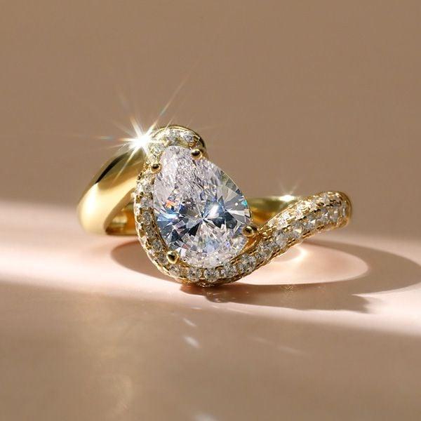 Pear Shaped Engagement Ring with Paved Band in Sterling Silver, 2.78 CTW