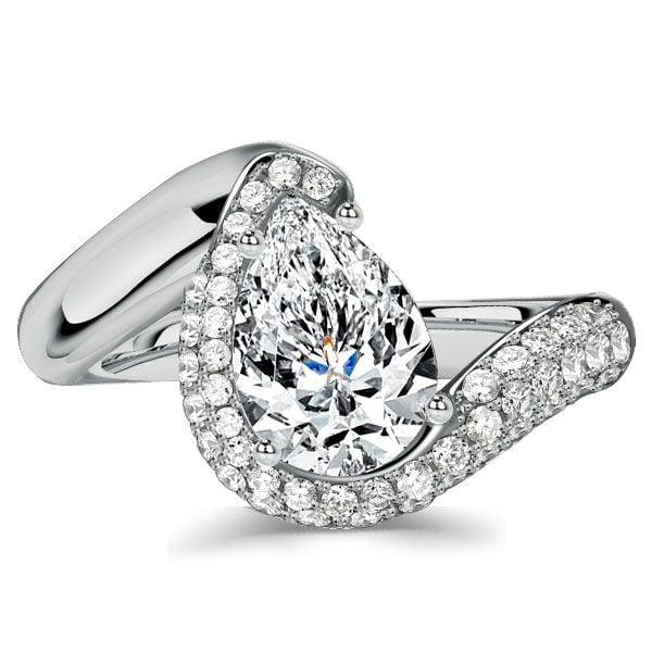 Pear Shaped Engagement Ring with Paved Band in Sterling Silver, 2.78 CTW