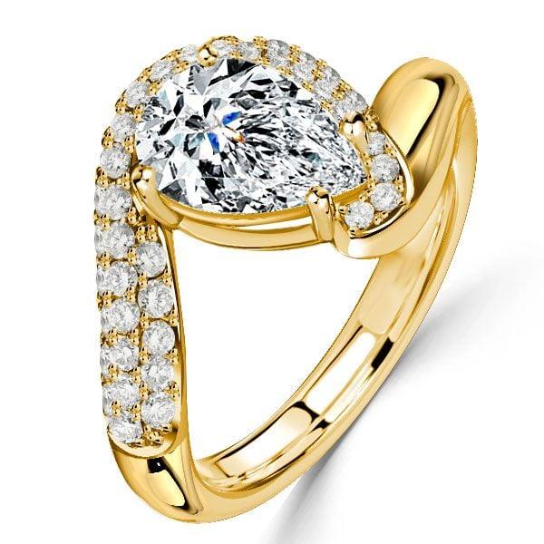 Pear Shaped Engagement Ring with Paved Band in Sterling Silver, 2.78 CTW